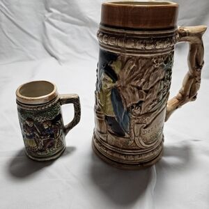 Vintage Ceramic Beer Stein Set with Handle
